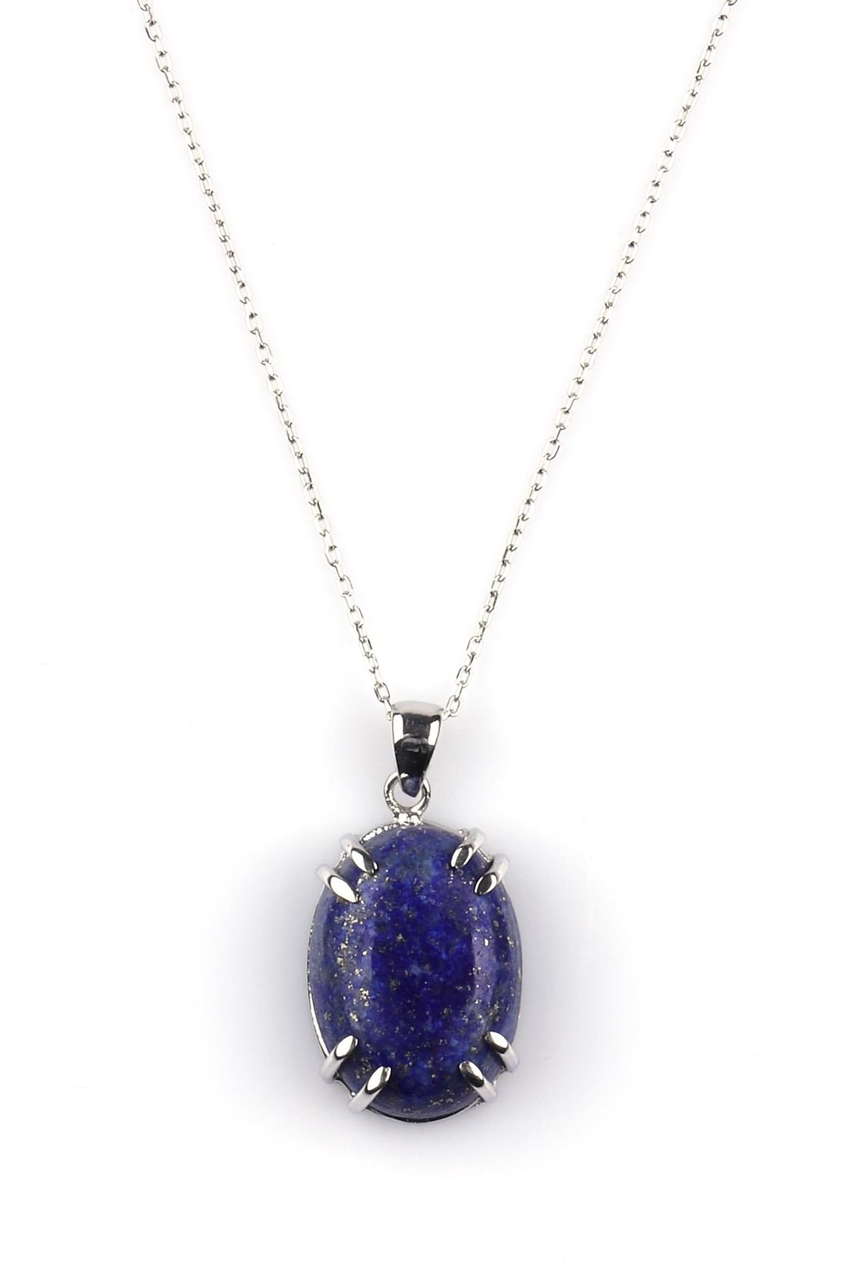 Lapis Lazuli Doğal Taş 925 Ayar Gümüş Kolye