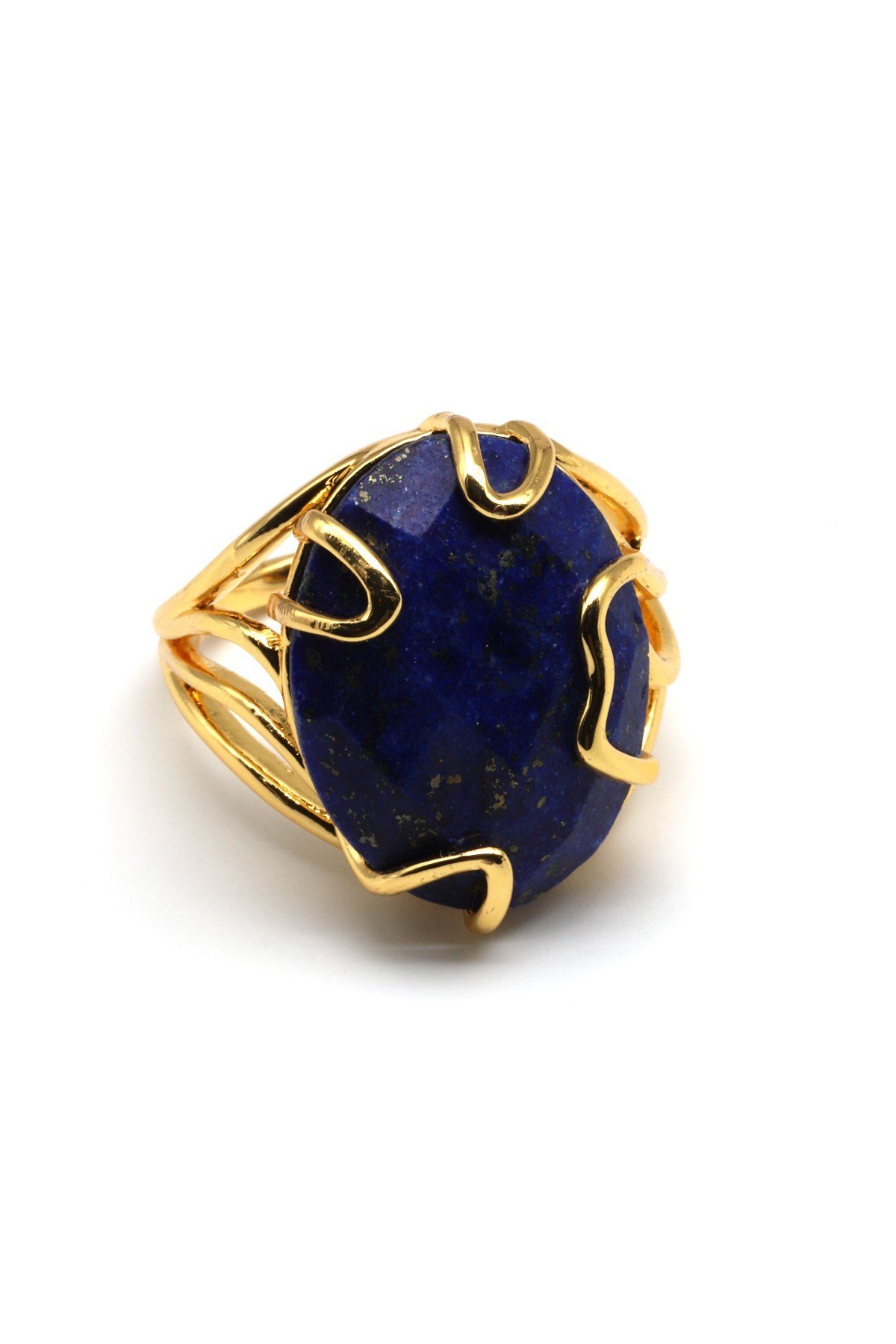 Lapis Lazuli Doğal Taş Ayarlanabilir Gold Renkli Yüzük - YZK-0181
