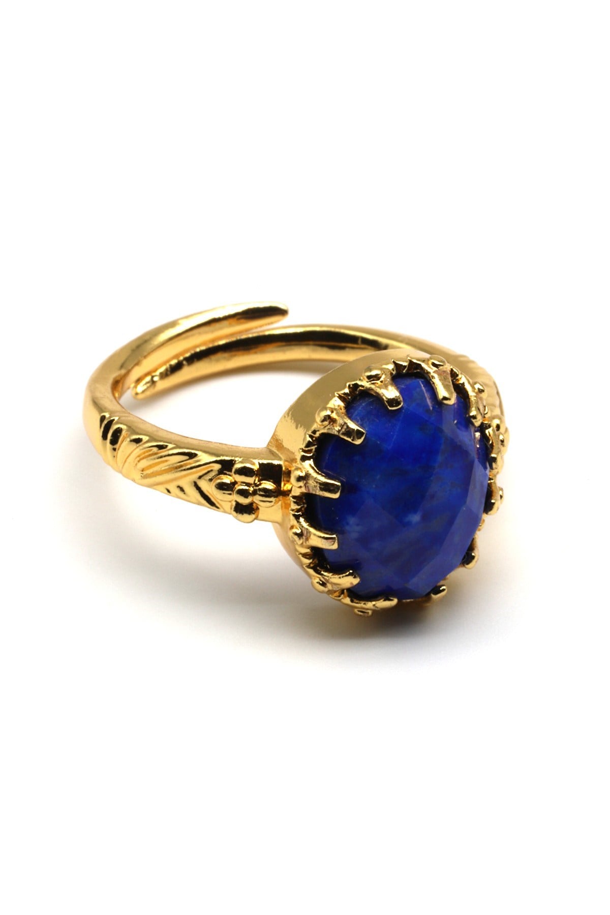 Lapis Lazuli Doğal Taş Ayarlanabilir Gold Renkli Yüzük - YZK-0197