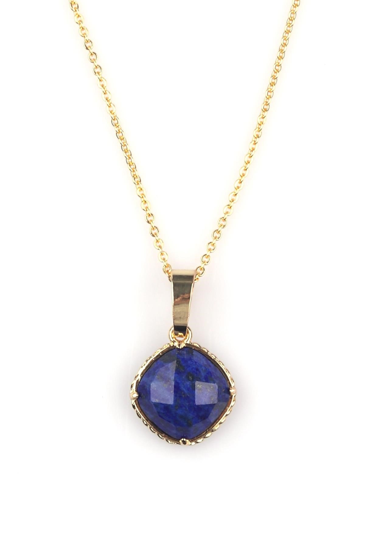 Lapis Lazuli Doğal Taş Gold Renkli Kolye
