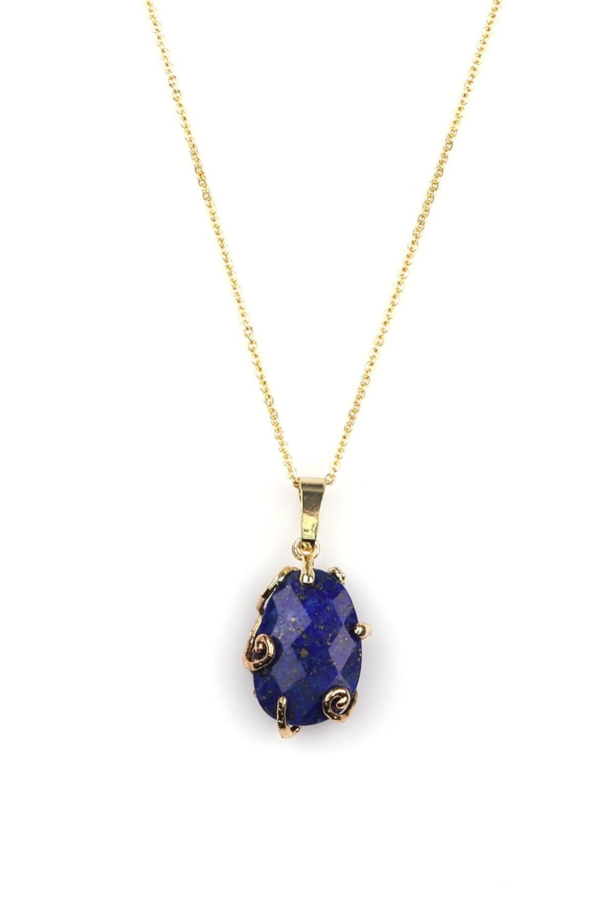 Lapis Lazuli Doğal Taş Gold Renkli Kolye