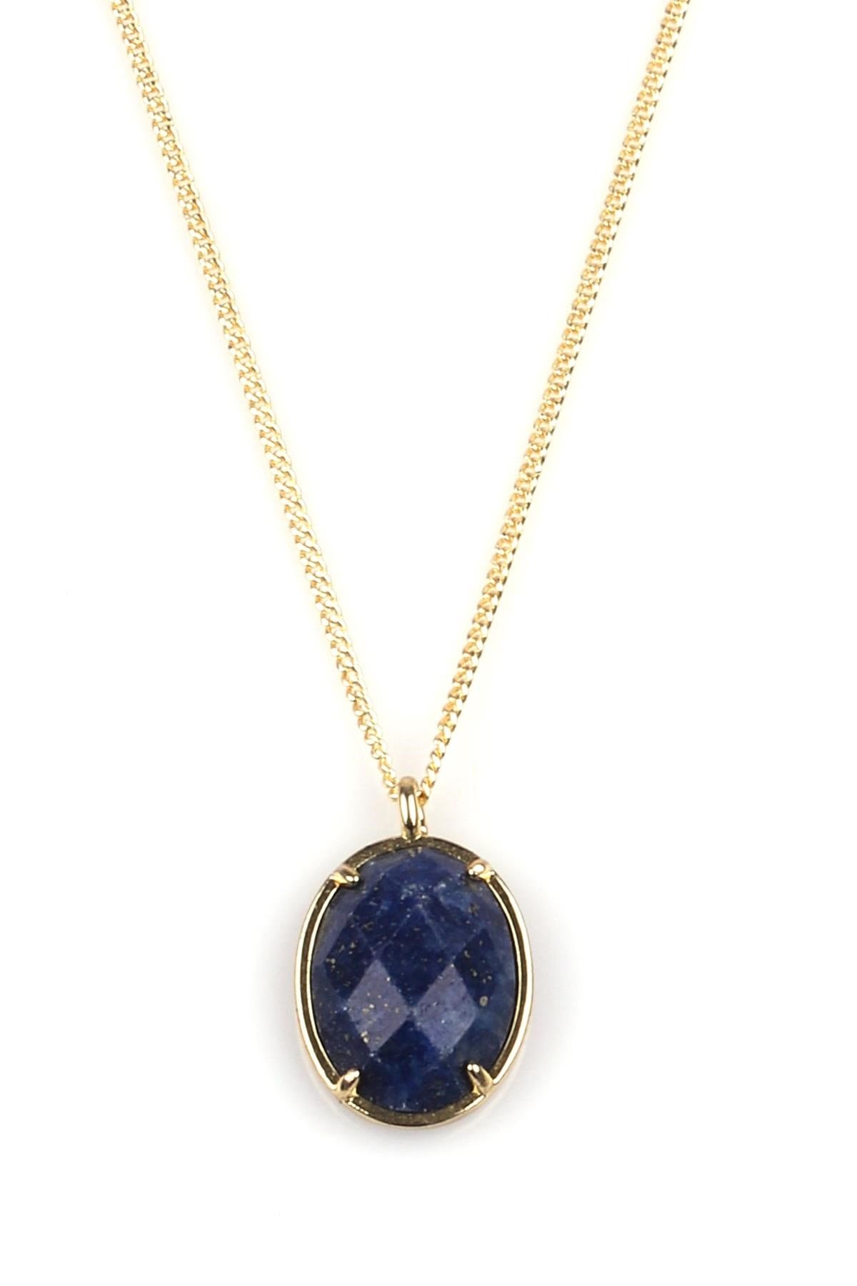 Lapis Lazuli Doğal Taş Gold Renkli Kolye