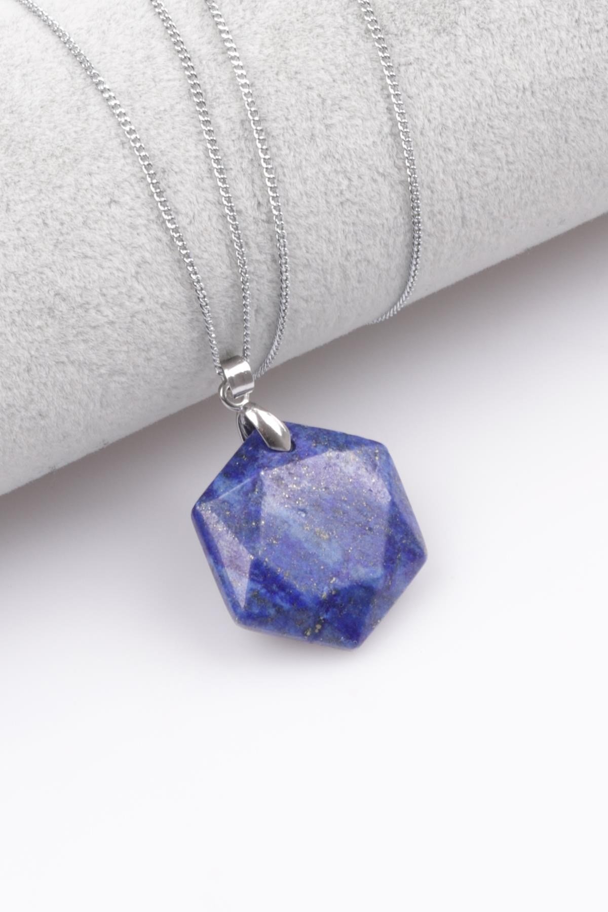 Lapis Lazuli Doğal Taş Hekzagonal Kesim Kolye