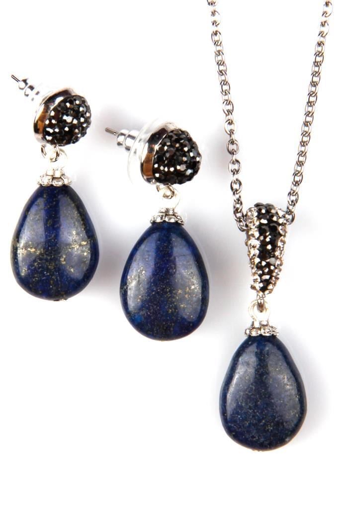 Lapis Lazuli Doğal Taş Kolye – Küpe Set