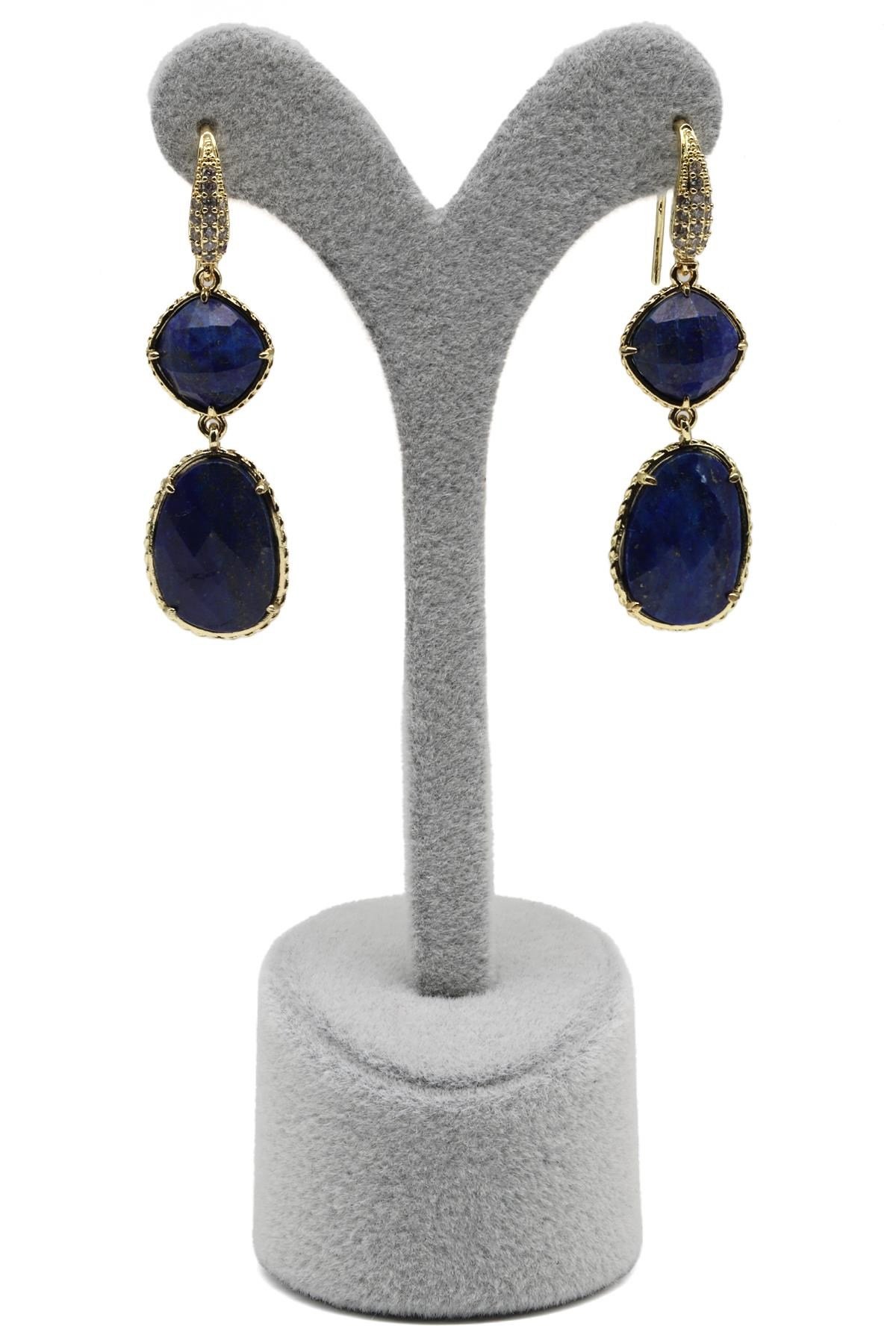 Lapis Lazuli Doğal Taş Sallantılı Küpe - KP-0269