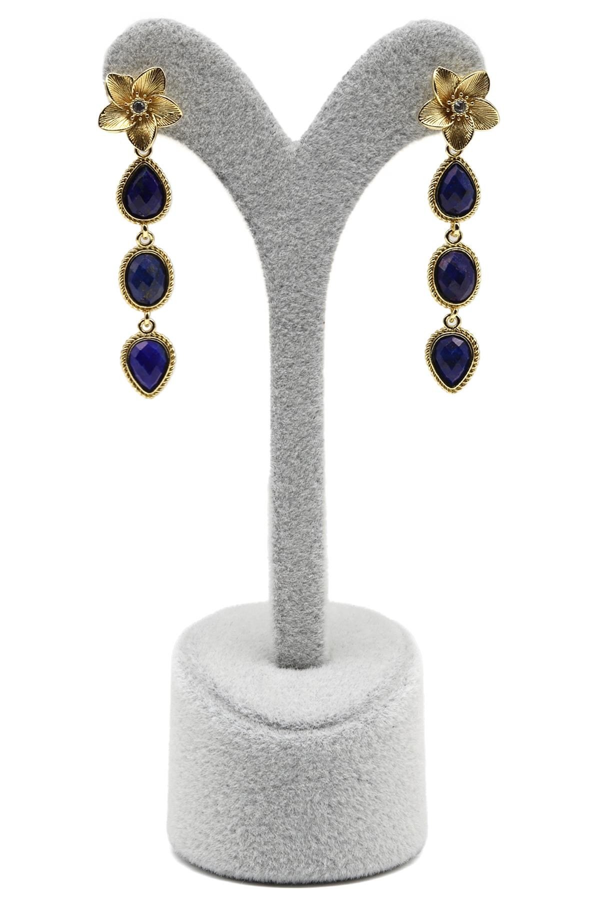 Lapis Lazuli Doğal Taş Sallantılı Küpe