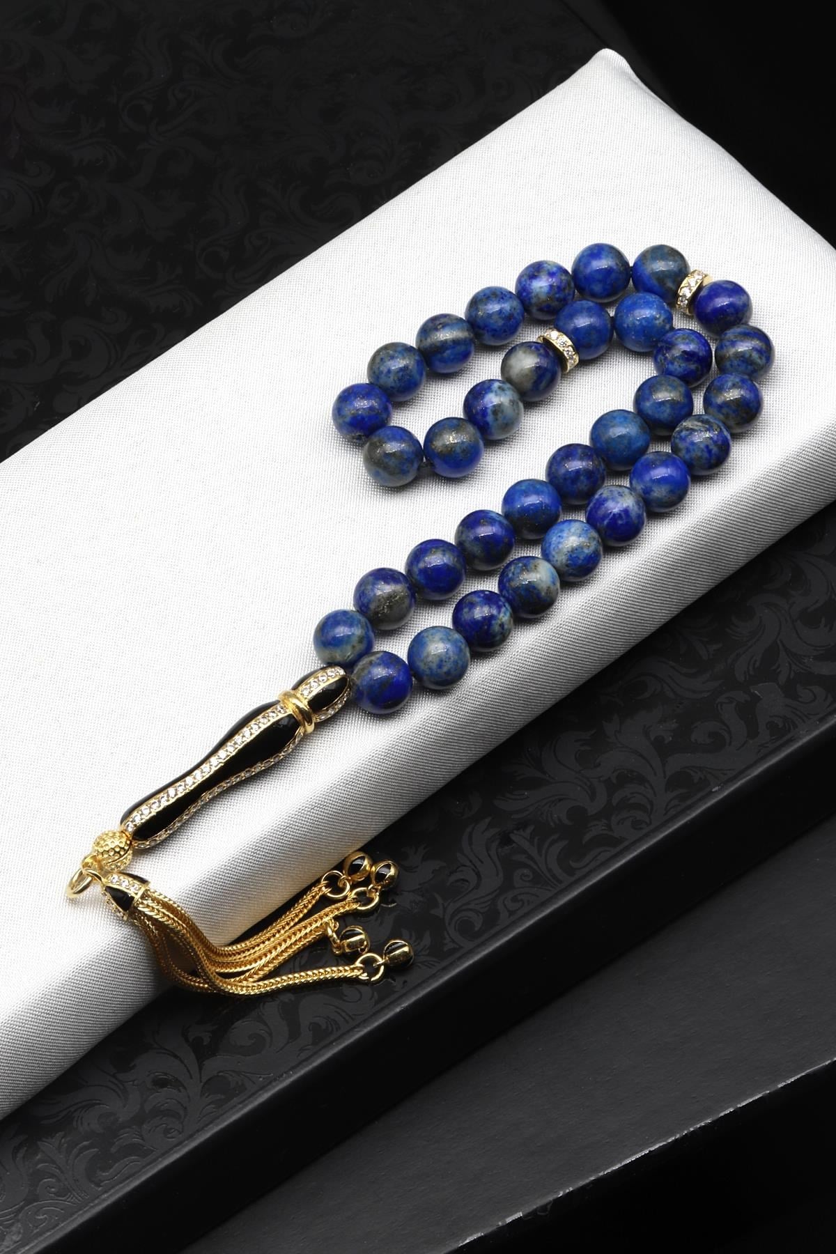 Lapis Lazuli Doğal Taş Tesbih 925 Ayar Gümüş 8 mm Küre Kesim