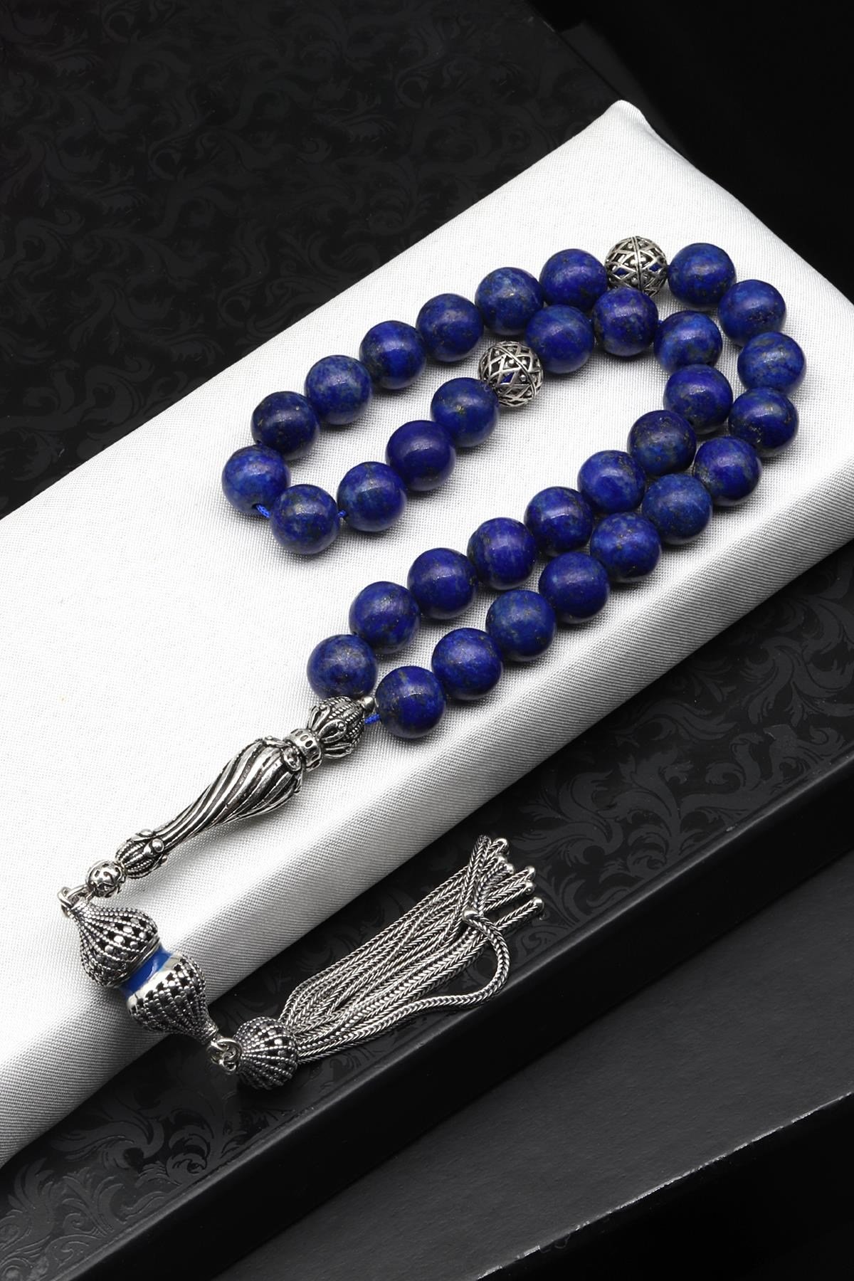 Lapis Lazuli Doğal Taş Tesbih 925 Ayar Gümüş 10 mm Küre Kesim