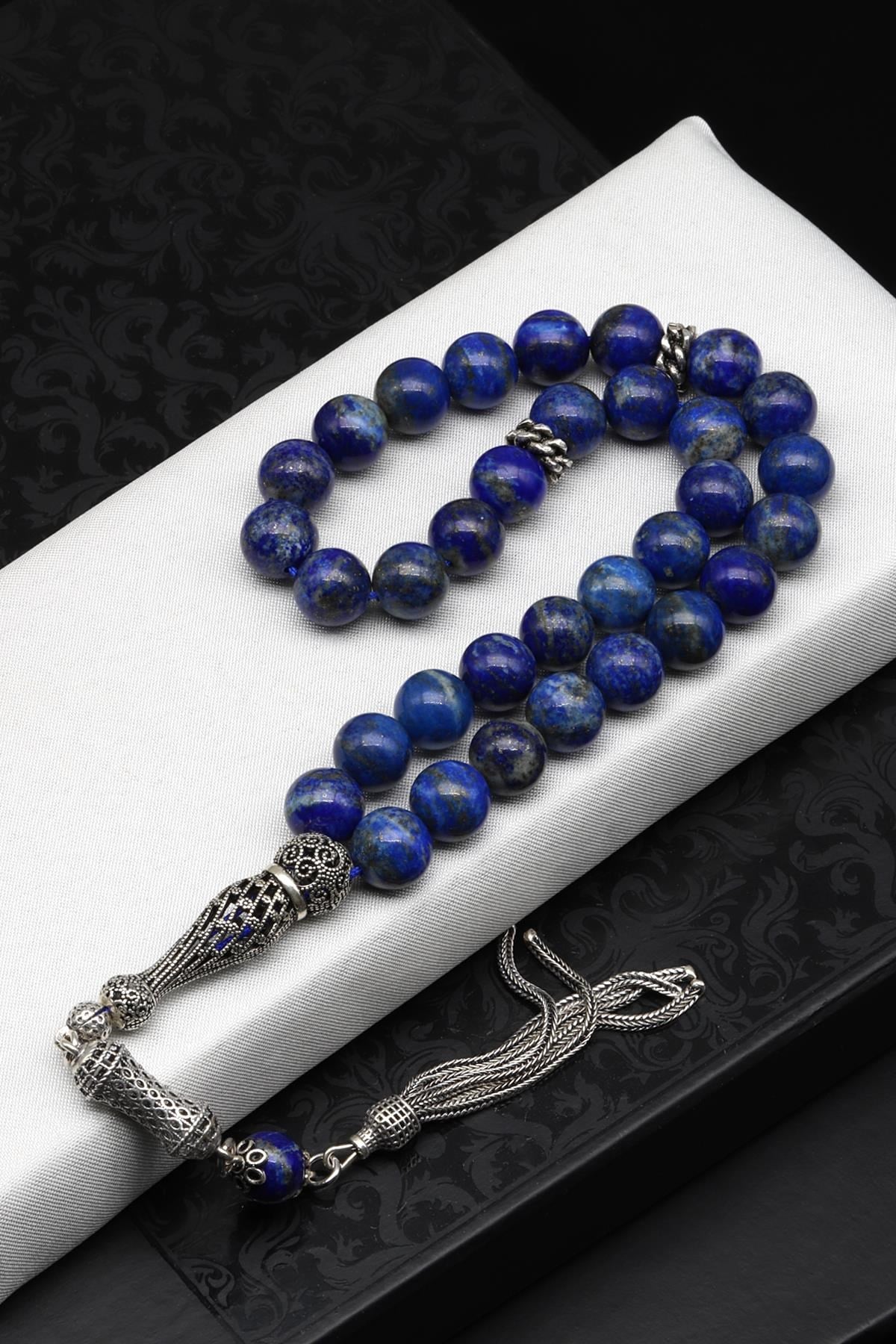 Lapis Lazuli Doğalt Taş 925 Ayar Gümüş Tesbih 10 mm Küre Kesim