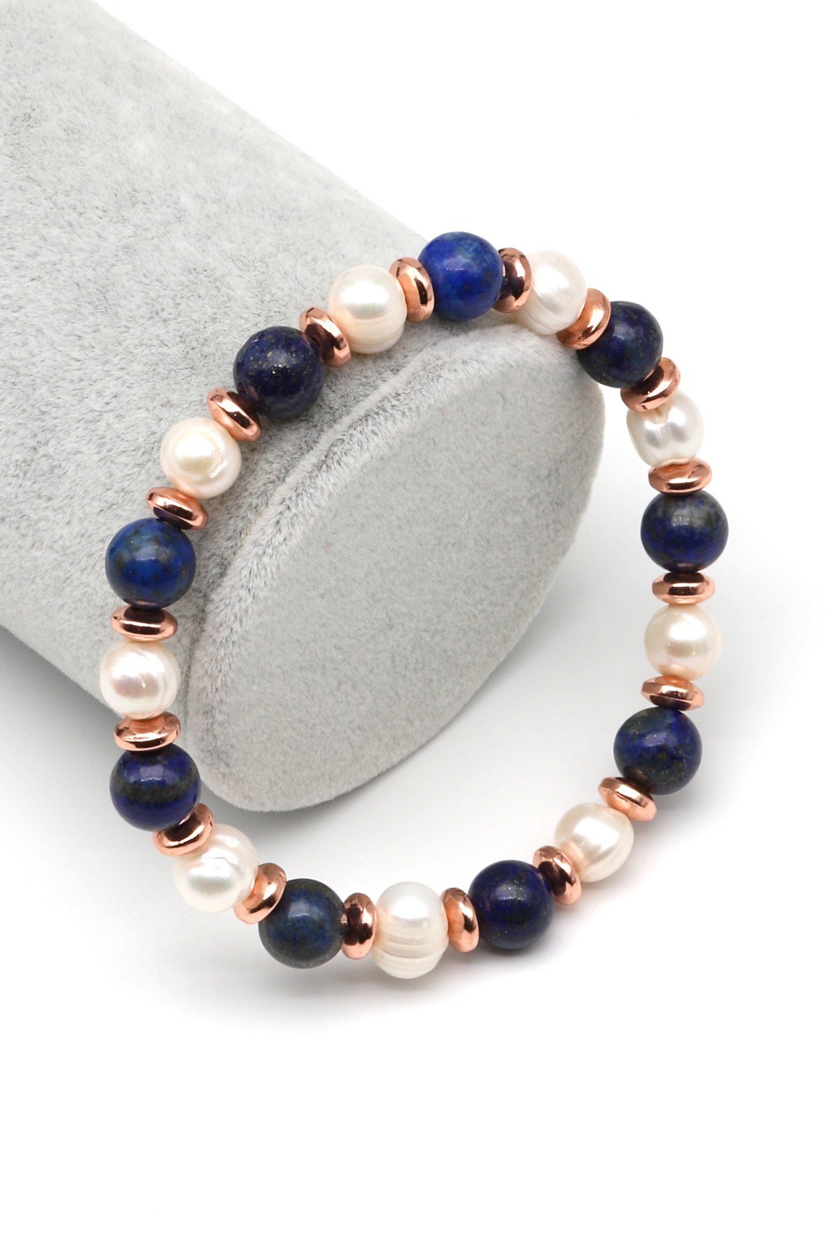 Lapis Lazuli-İnci Doğal Taş Bileklik 8 mm Küre Kesim - BLK-2264
