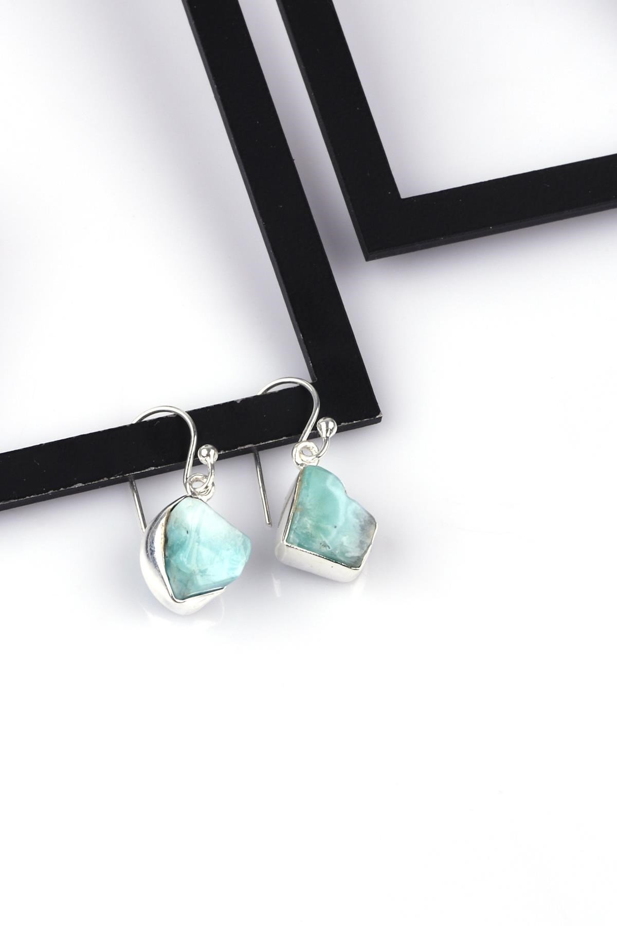 Larimar Doğal Taş 925 Ayar Gümüş Küpe