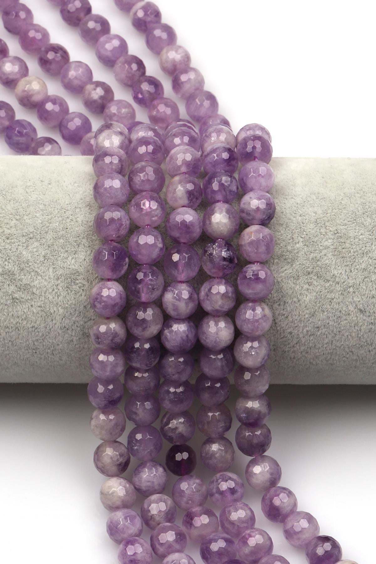 Lavander Ametist Doğaltaş Dizi 8 mm Fasetli Küre Kesim