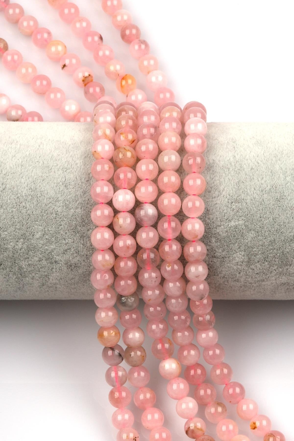 Madagaskar Pembe Kuvars ( AB Kalite ) Doğal Taş Dizi 6 mm Küre Kesim