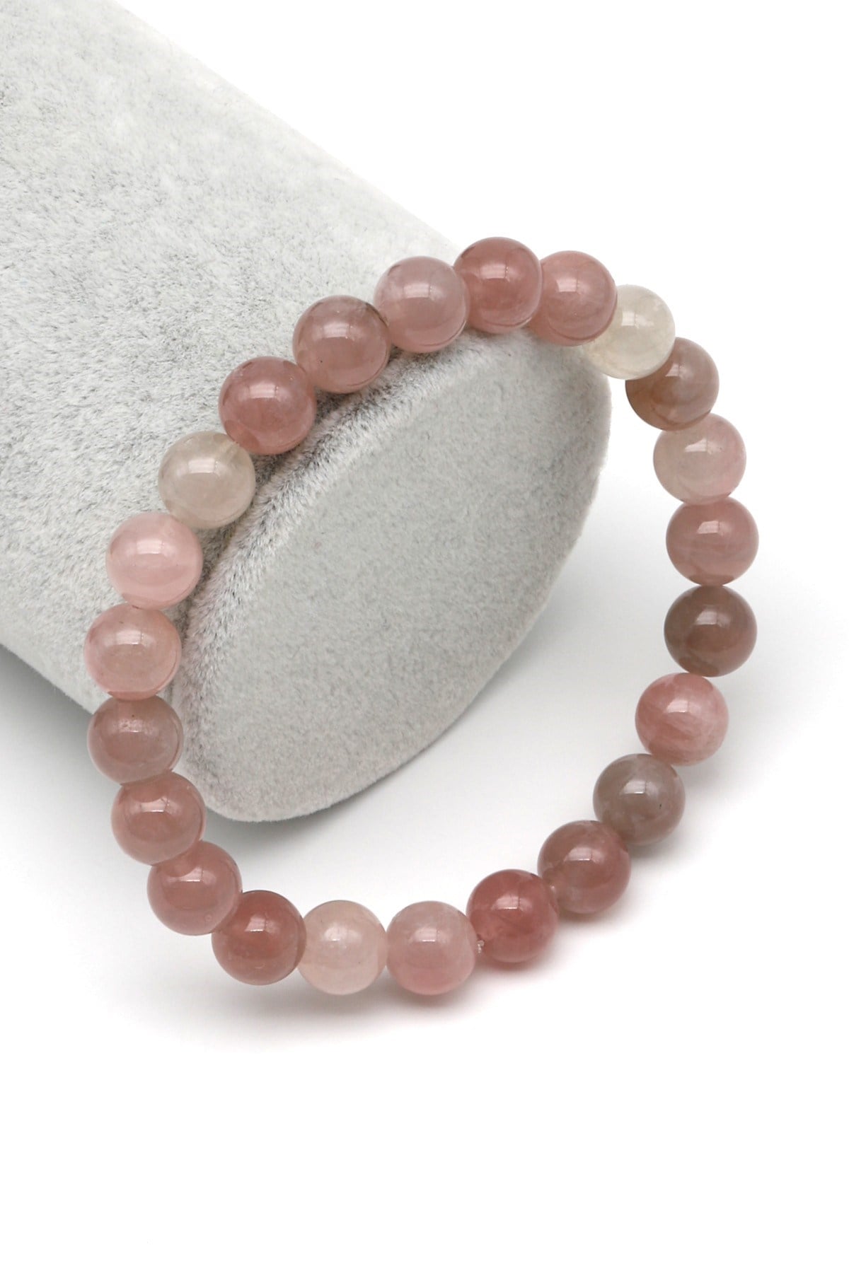 Madagaskar Pembe Kuvars Doğal Taş Bileklik 8 mm Küre Kesim - BLK-2235