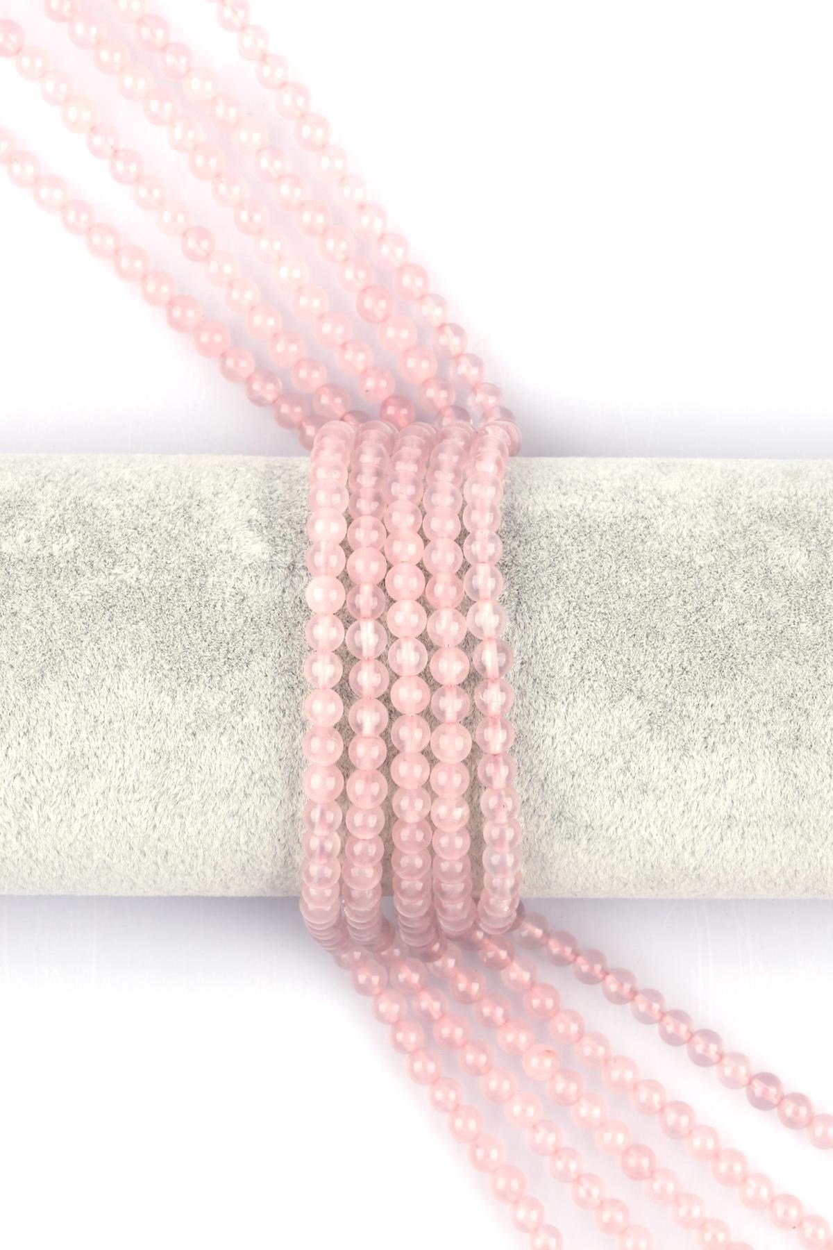 Madagaskar - Pembe Kuvars Doğal Taş Dizi 4 mm Küre Kesim