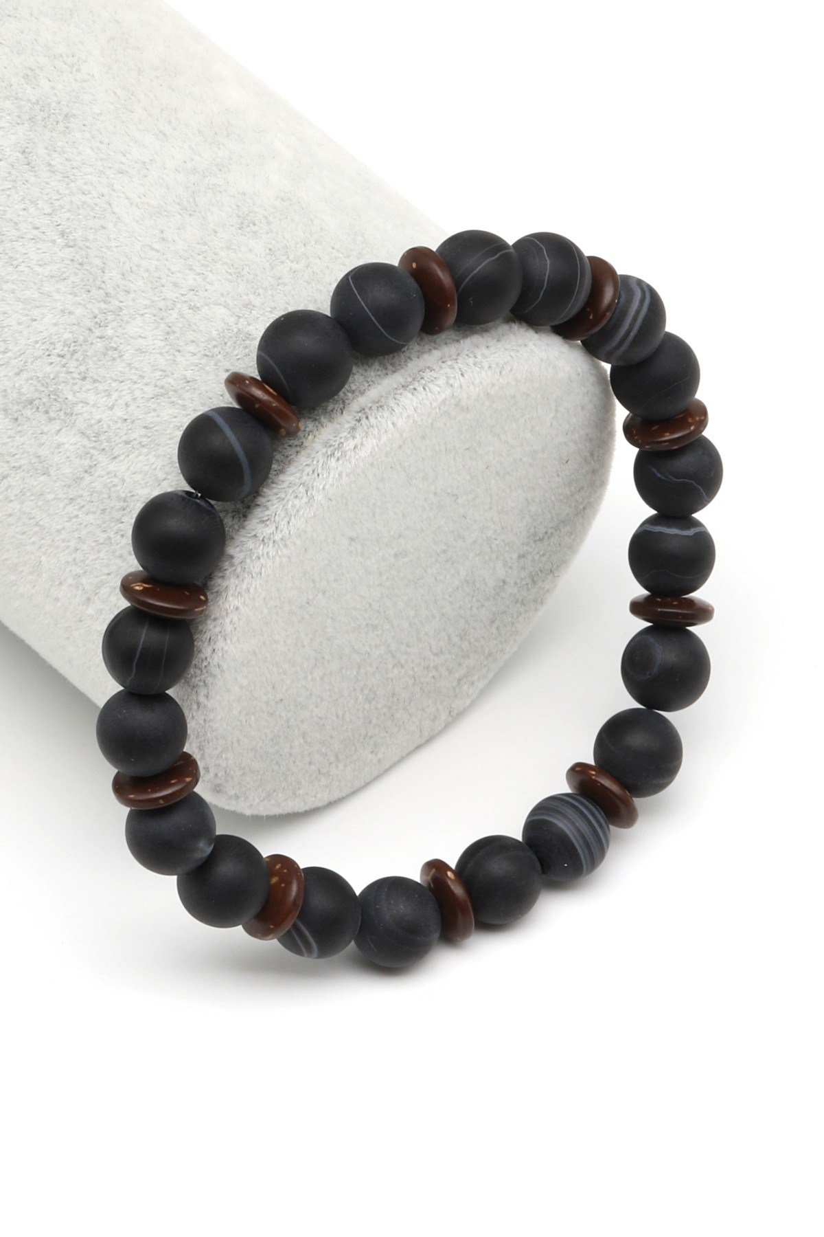 Mat Akik-Coconat Doğal Taş Bileklik 8 mm Küre Kesim - BLK-2034