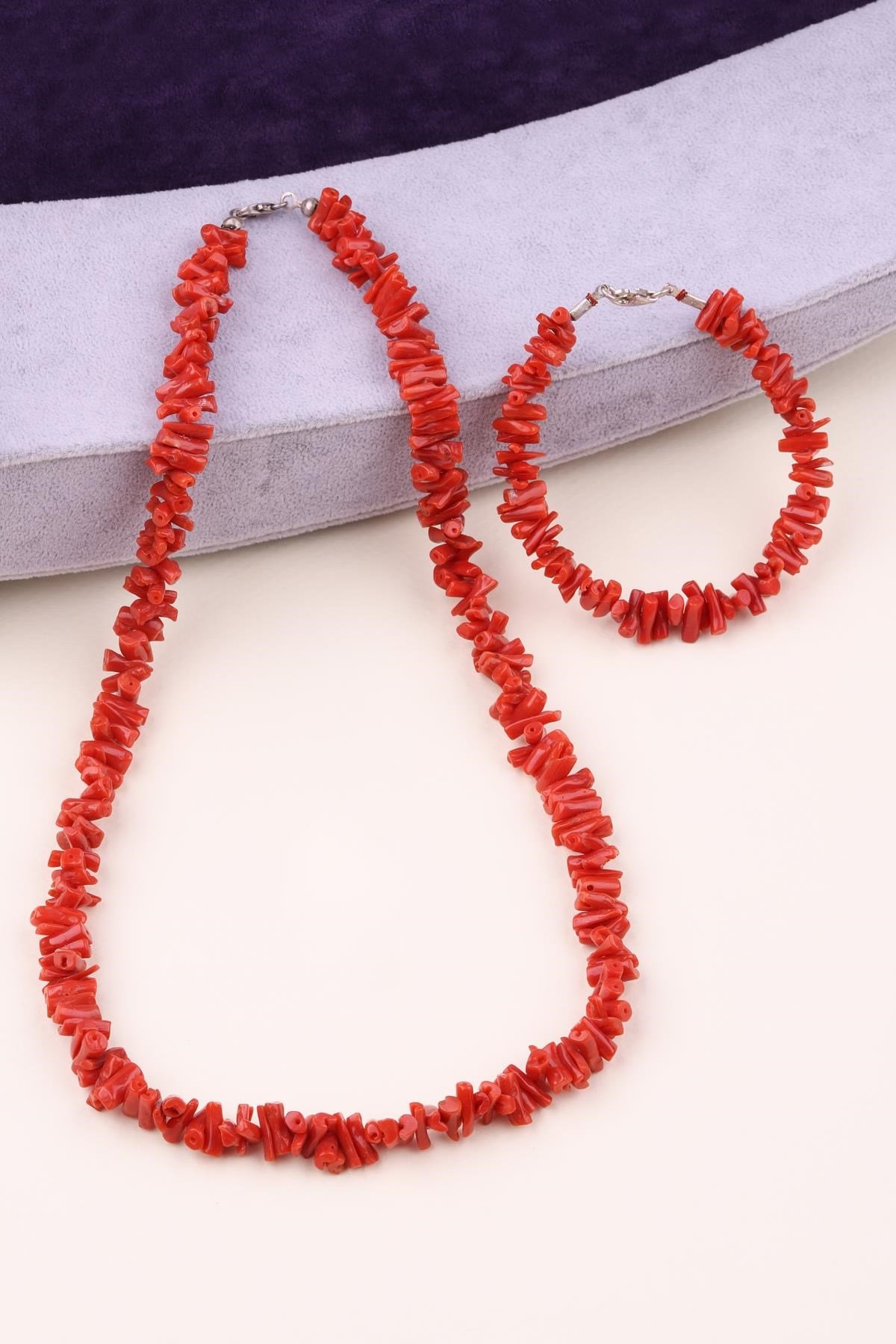 Mercan Doğal Taş Kolye – Bileklik Set