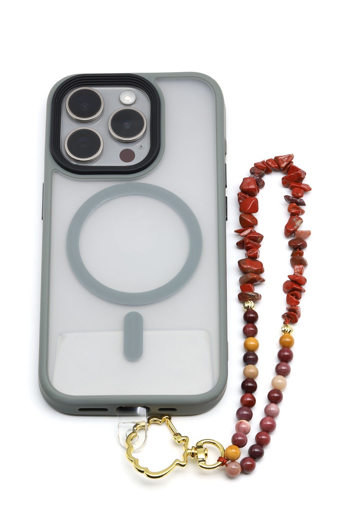 Mookaite Jasper-Red Jasper Doğal Taş Telefon Askısı - ANH-0133