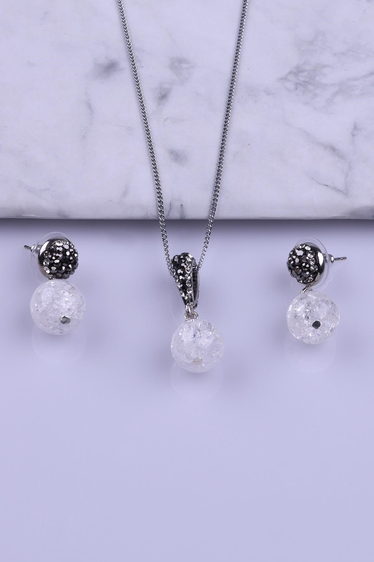 Necef Doğal Taş Kolye - Küpe 2'li Set