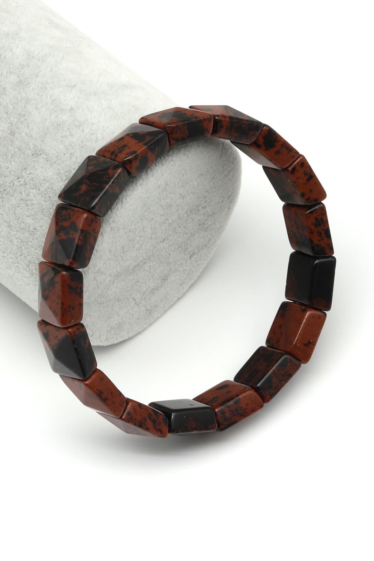 Obsidyen Doğal Taş Bileklik 12 x 12 mm Özel Kesim