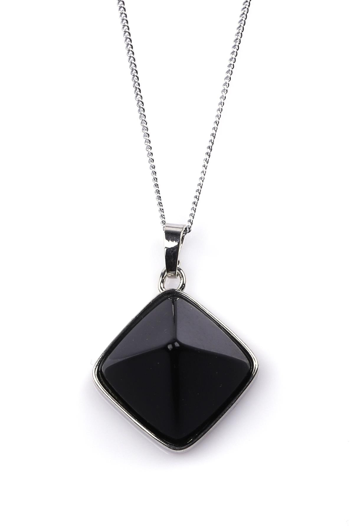 Obsidyen Doğal Taş Piramit Model Kolye