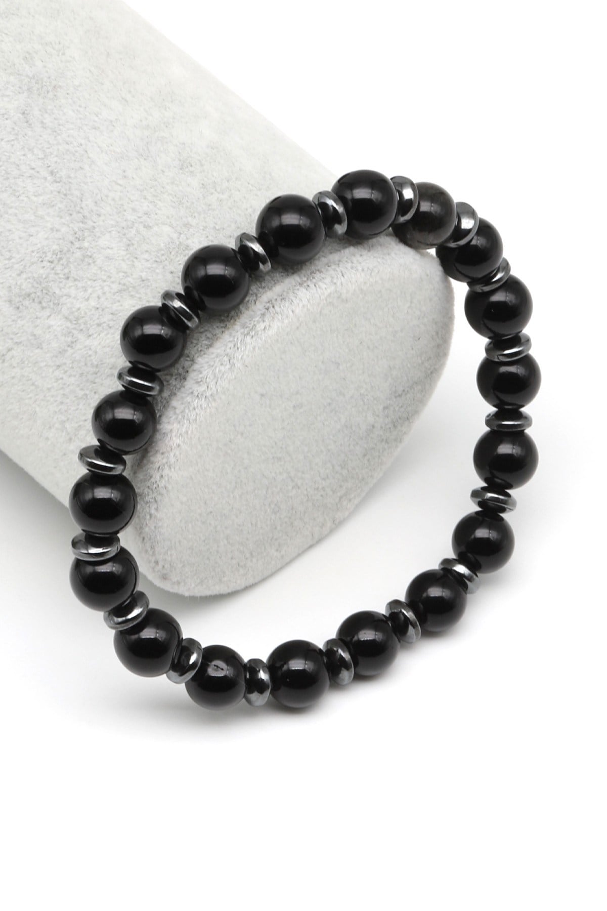 Obsidyen-Hematit Doğal Taş Bileklik 8 mm Küre Kesim - BLK-2043