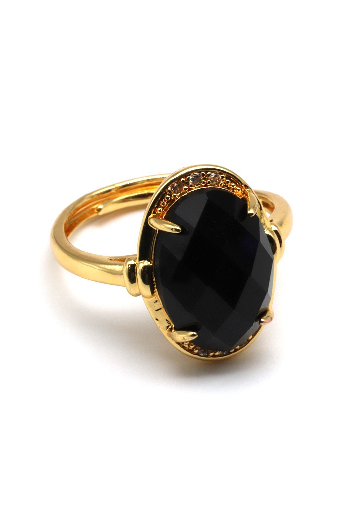 Oniks Doğal Taş Ayarlanabilir Gold Renkli Yüzük - YZK-0245