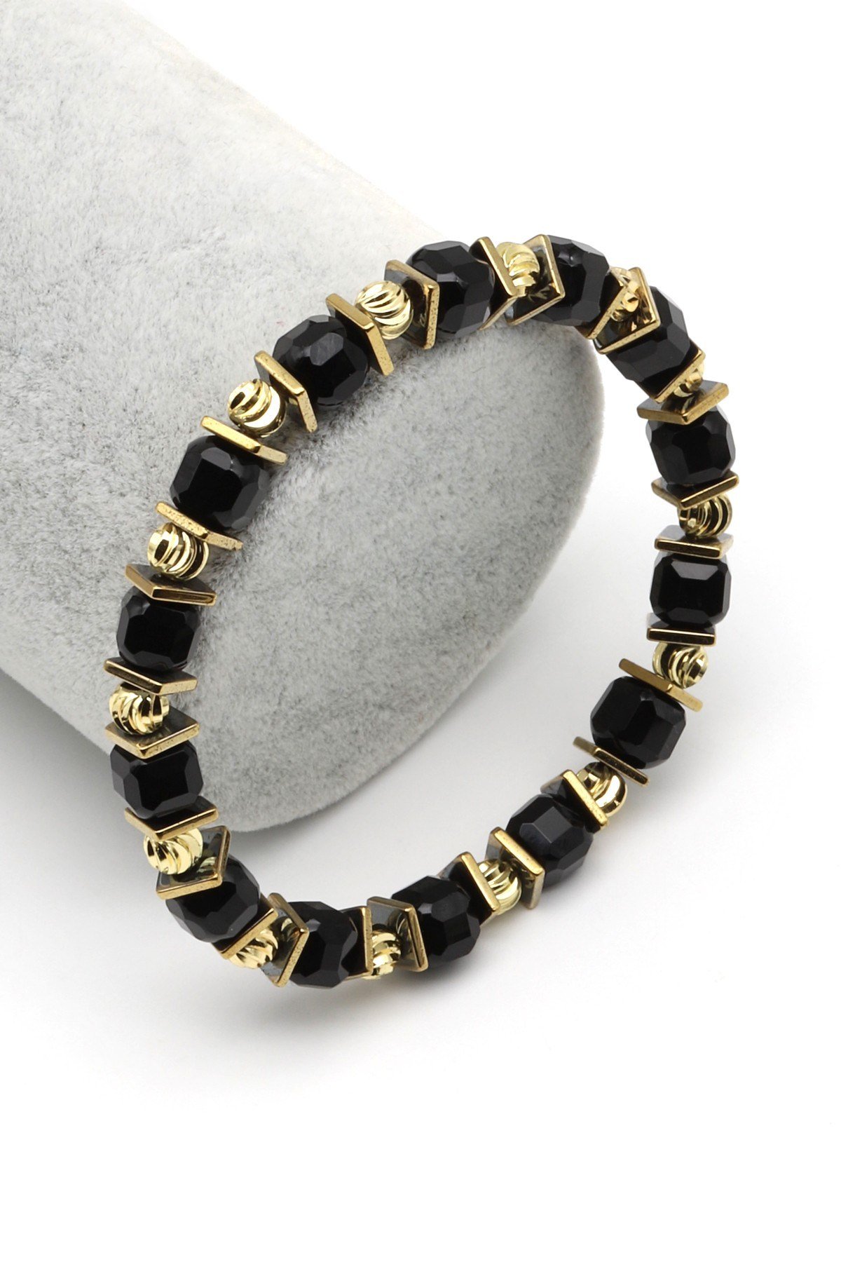 Oniks-Hematit Doğal Taş Bileklik 6 x 7 mm Özel Kesim - BLK-2178