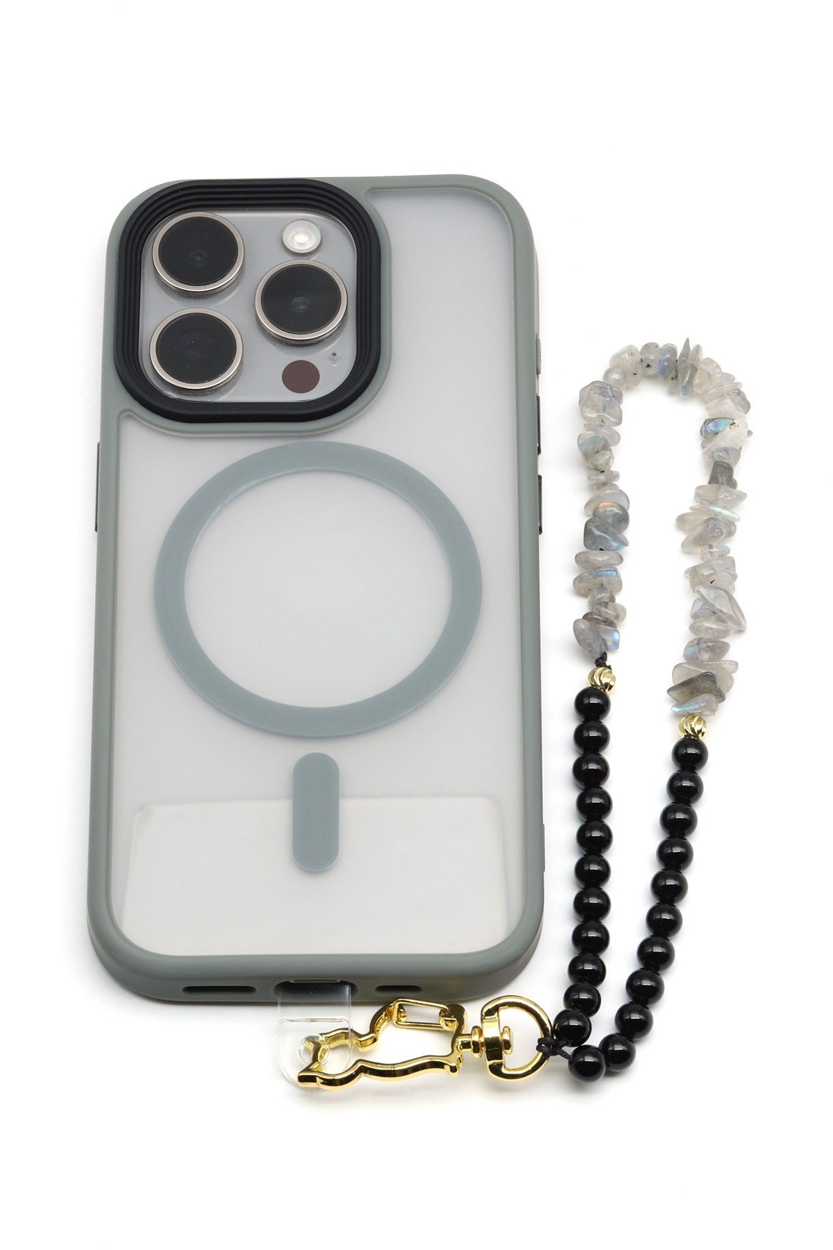 Oniks-Labradorit Doğal Taş Telefon Askısı - ANH-0132