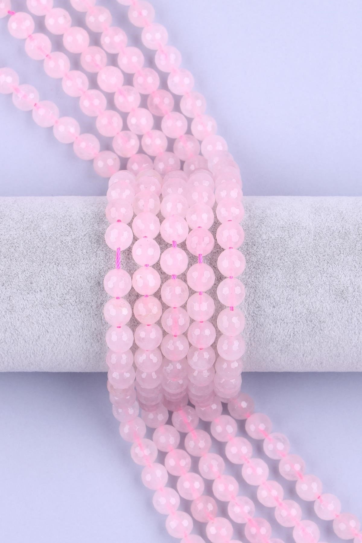 Pembe Kuvars Doğal Taş 8 mm Fasetli Küre Kesim