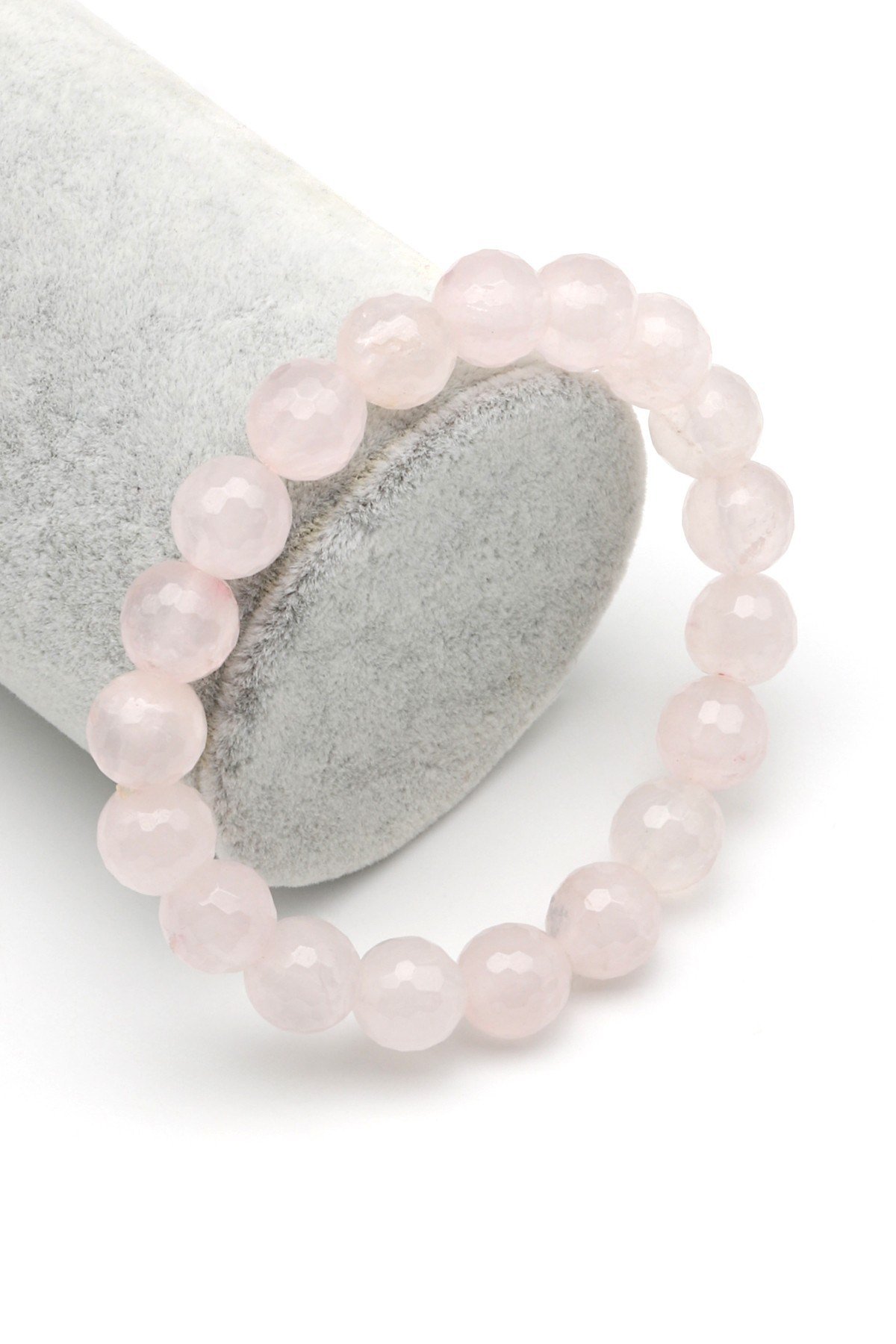 Pembe Kuvars Doğal Taş Bileklik 10 mm Fasetli Küre Kesim - BLK-2166