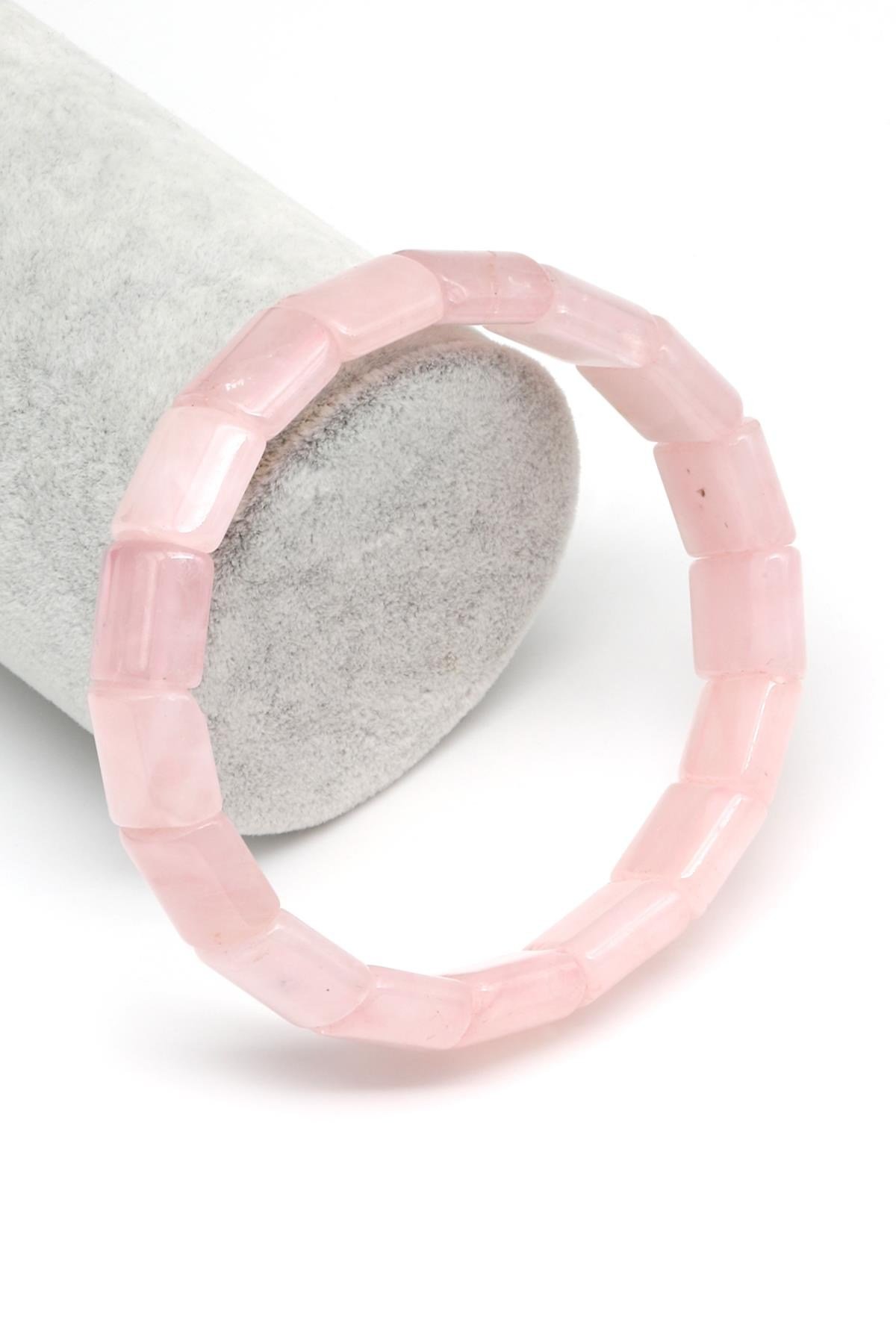 Pembe Kuvars Doğal Taş Bileklik 13 x 15 mm Özel Kesim