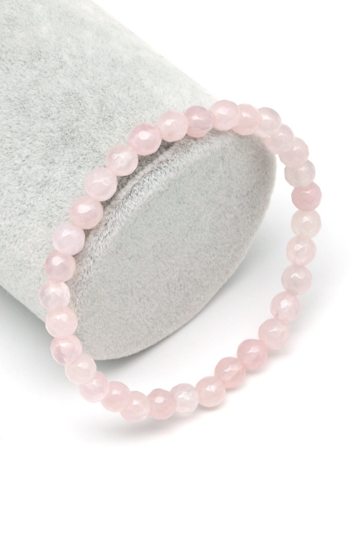 Pembe Kuvars Doğal Taş Bileklik 6 mm Fasetli Küre Kesim - BLK-2544