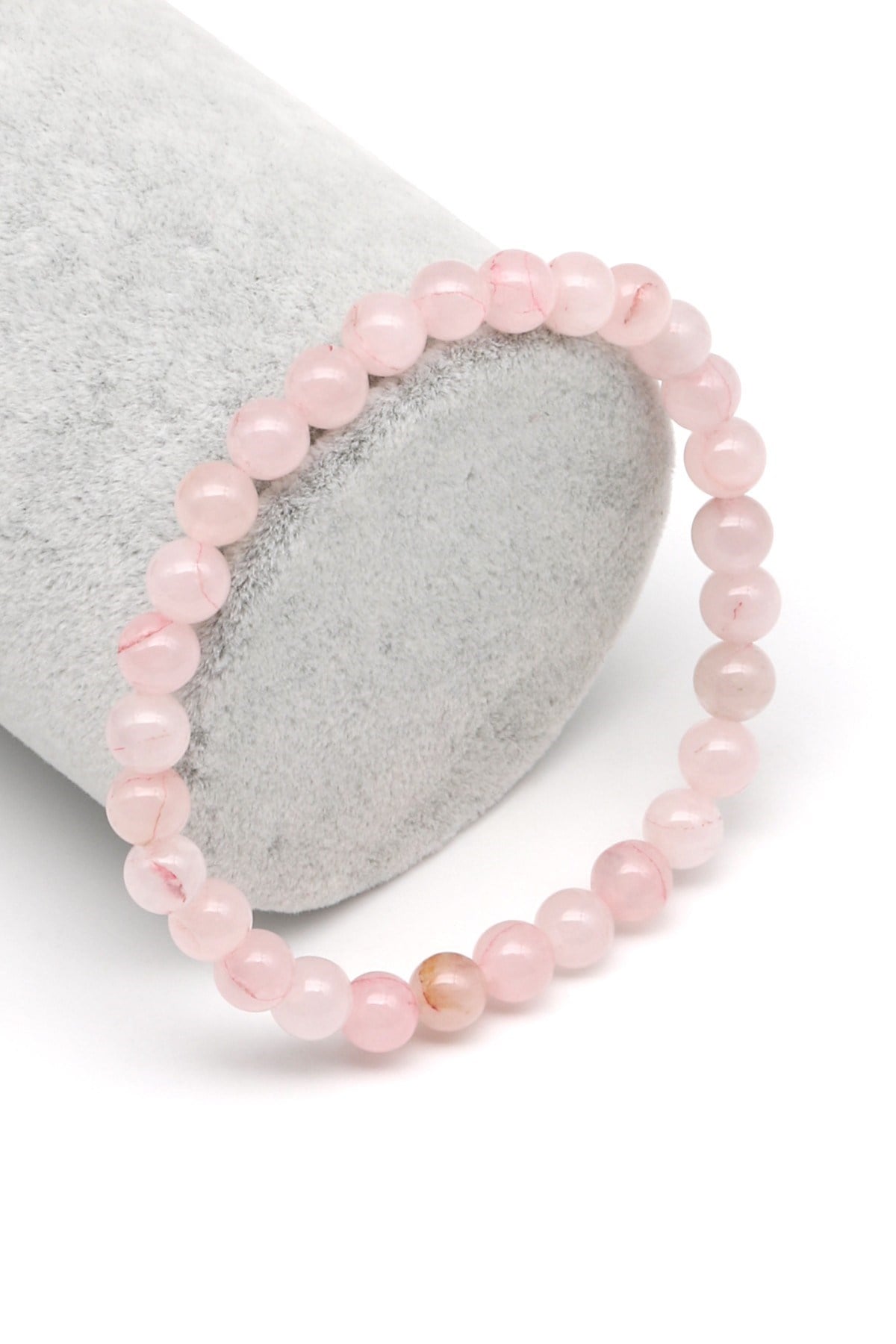 Pembe Kuvars Doğal Taş Bileklik 6 mm Küre Kesim - BLK-2313
