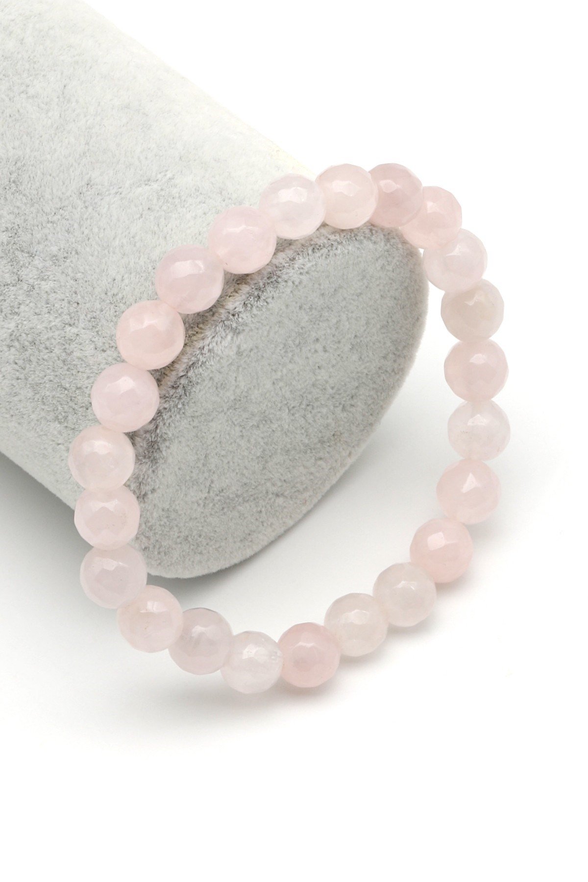 Pembe Kuvars Doğal Taş Bileklik 8 mm Fasetli Küre Kesim - BLK-2148