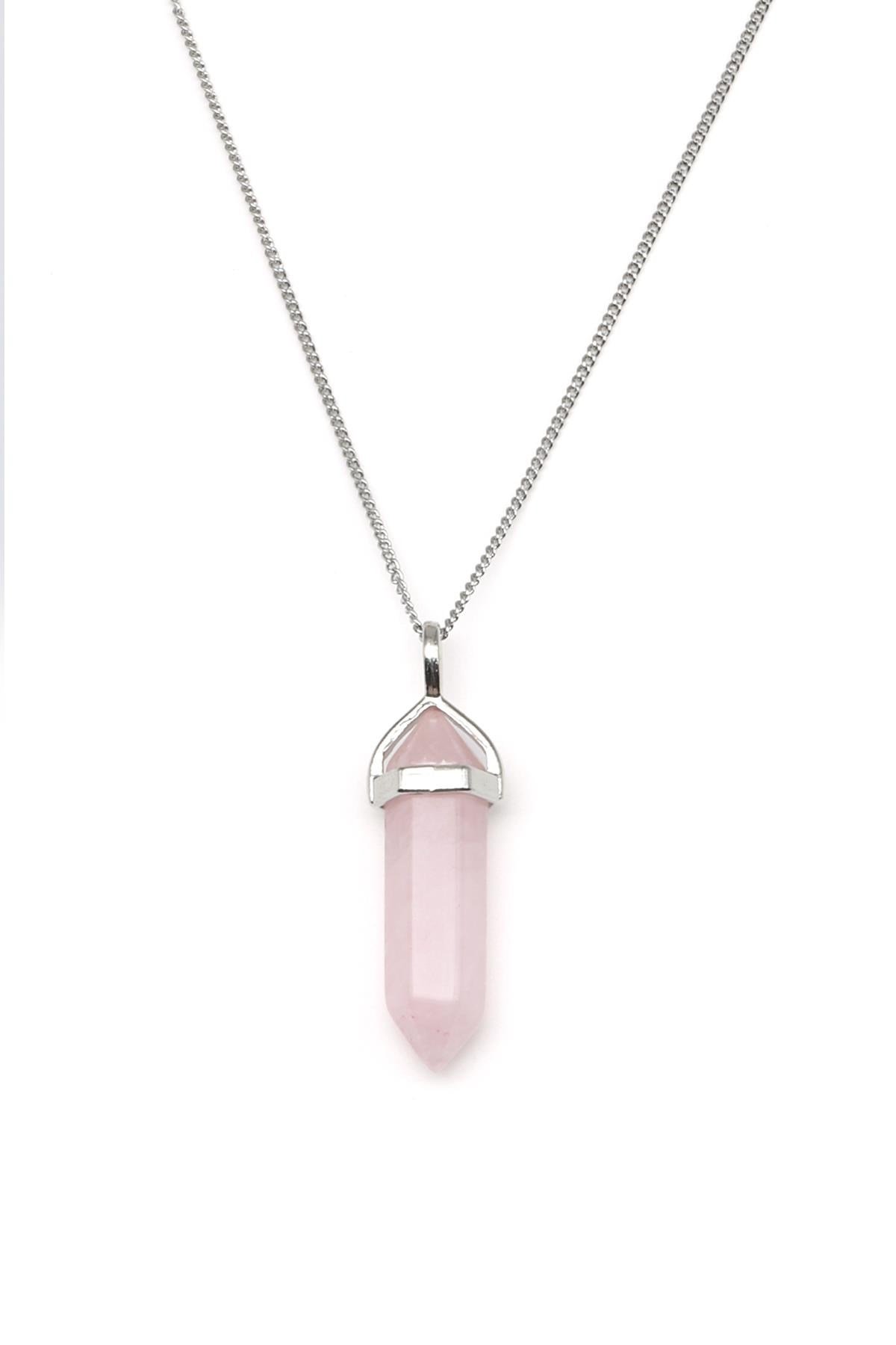 Pembe Kuvars Doğal Taş Çivi Model Kolye