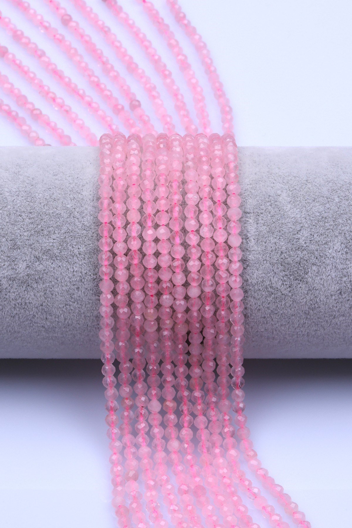 Pembe Kuvars Doğal Taş Dizi 3 mm Fasetli Küre Kesim - DZ-1551
