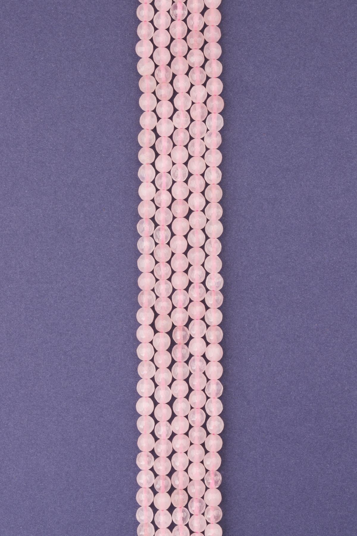 Pembe Kuvars Doğal Taş Dizi 6 mm Fasetli Küre Kesim