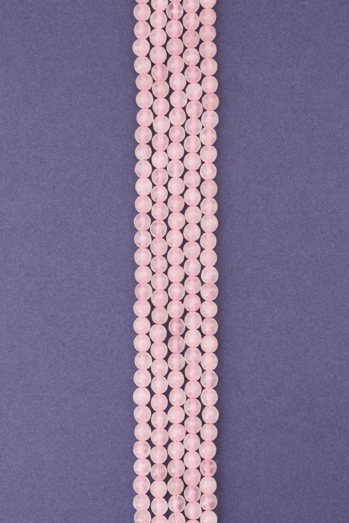 Pembe Kuvars Doğal Taş Dizi 6 mm Fasetli Küre Kesim