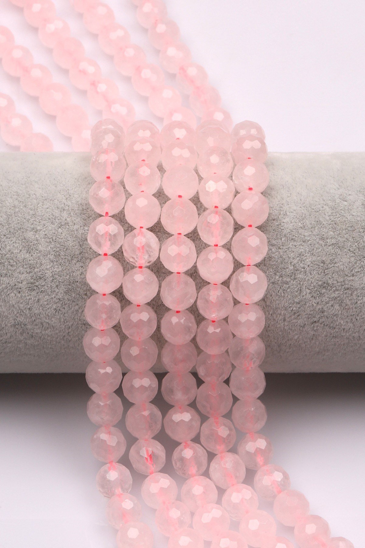 Pembe Kuvars Doğal Taş Dizi 8 mm Fasetli Küre Kesim - DZ-0829