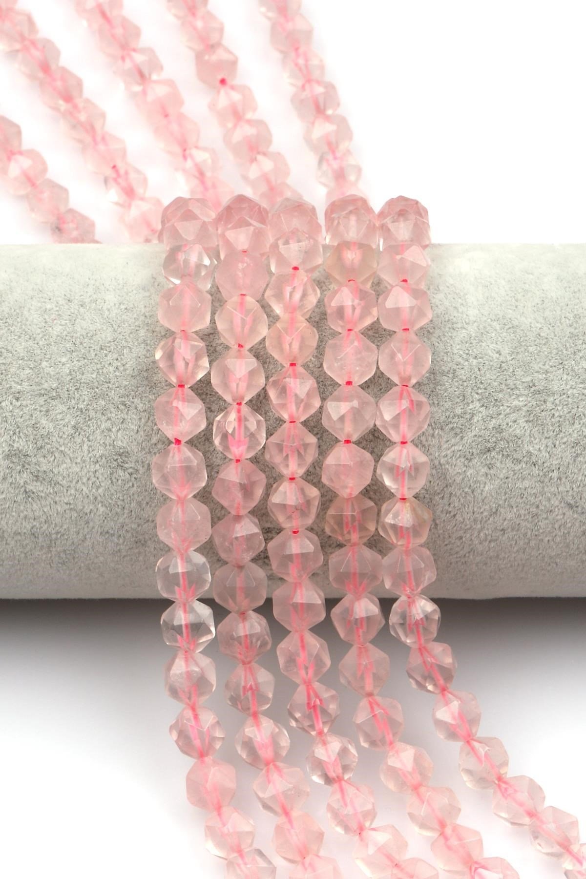 Pembe Kuvars Doğal Taş Dizi Hexagonel Kesim