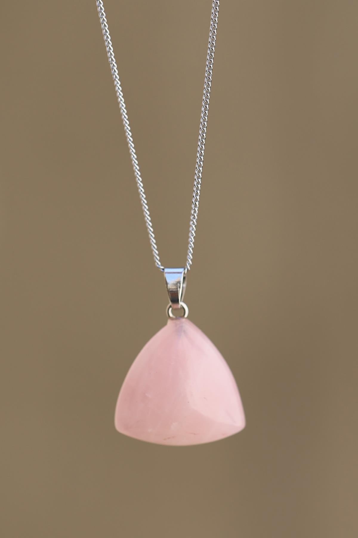 Pembe Kuvars Doğal Taş Kolye