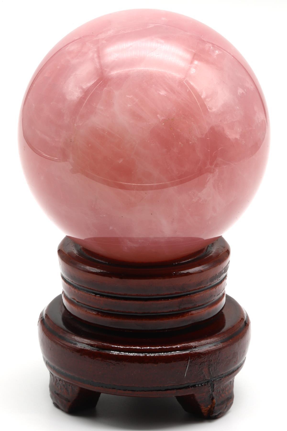 Pembe Kuvars Doğal Taş Standlı Küre