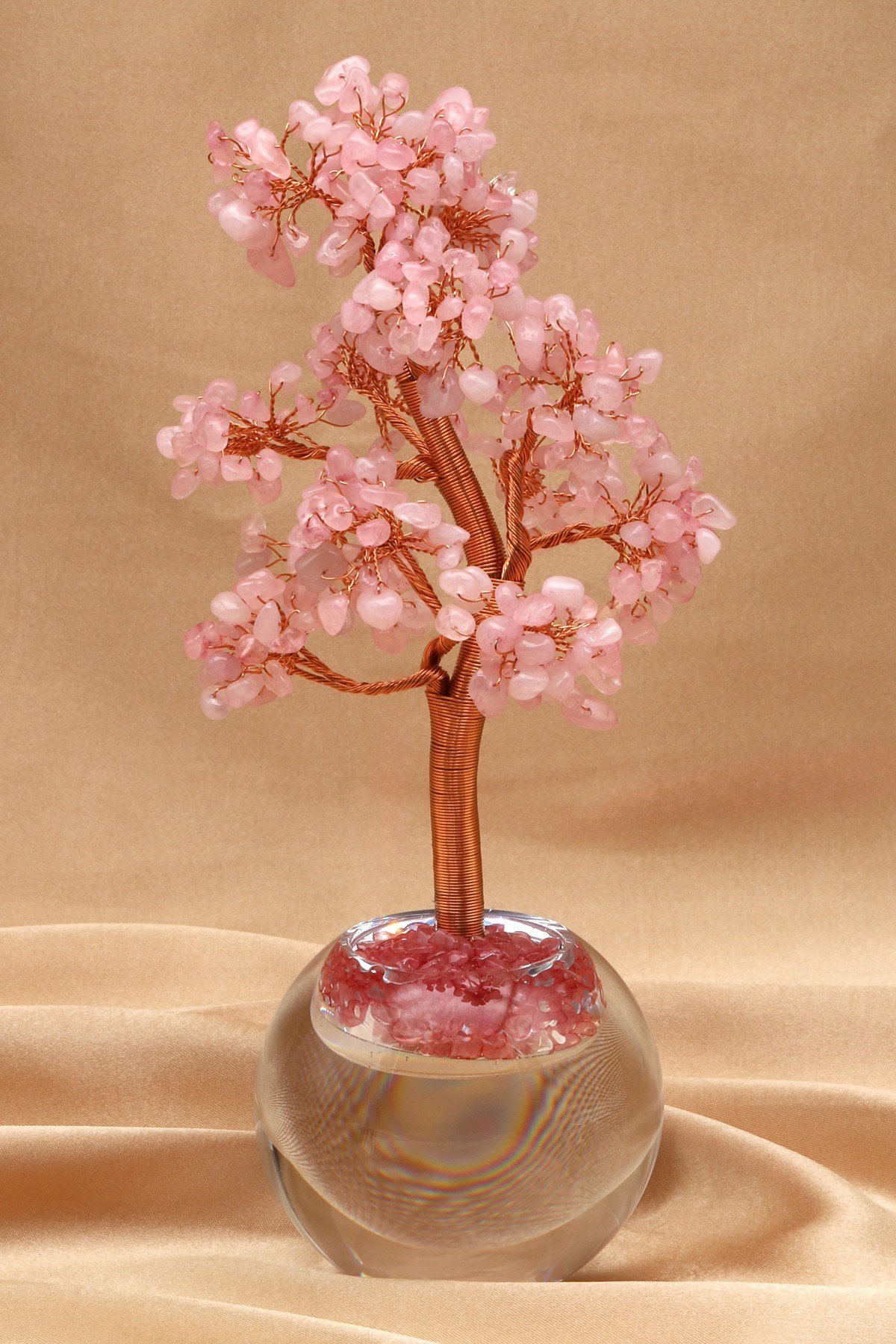 Pembe Kuvars Doğal Taş Tel Sarmalı Ağaç - DT-3306