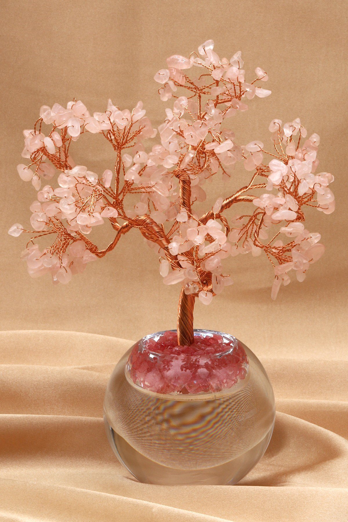 Pembe Kuvars Doğal Taş Tel Sarmalı Ağaç - DT-3307
