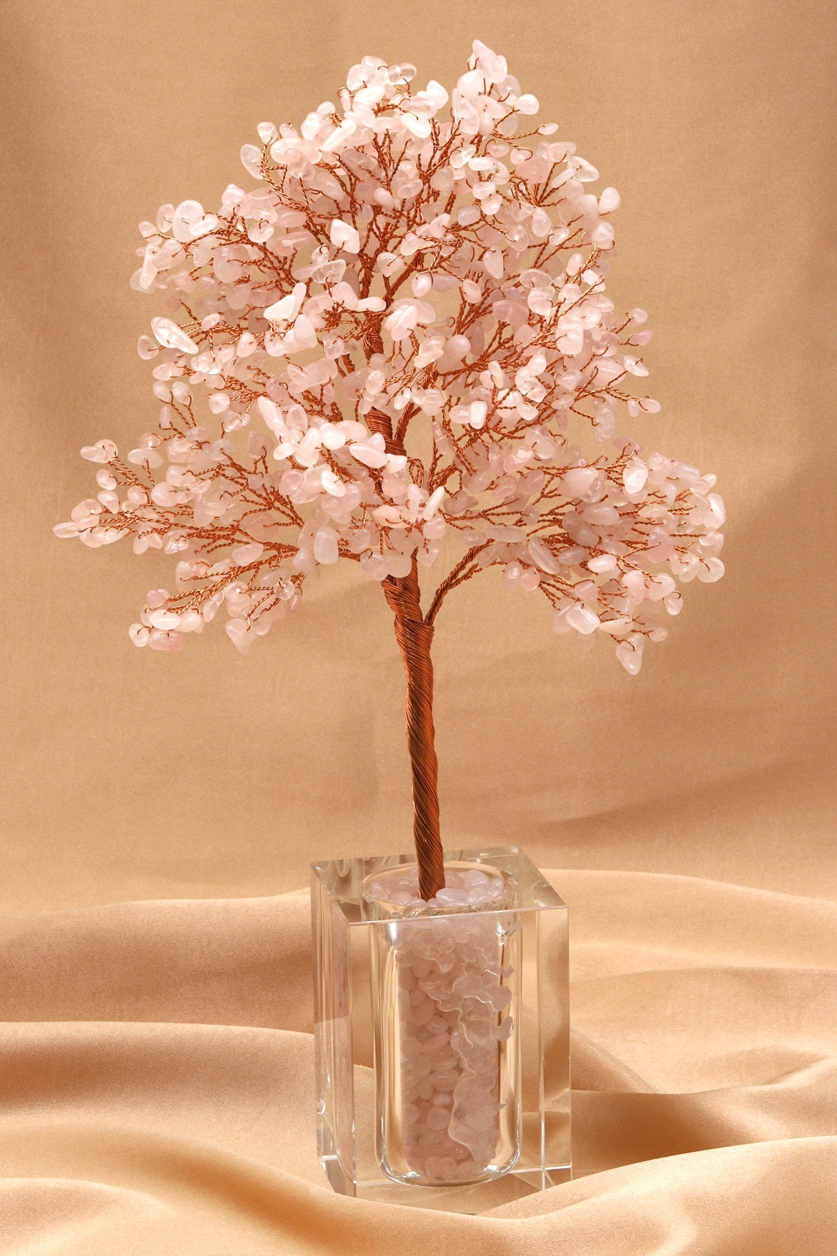 Pembe Kuvars Doğal Taş Tel Sarmalı Ağaç - DT-3280