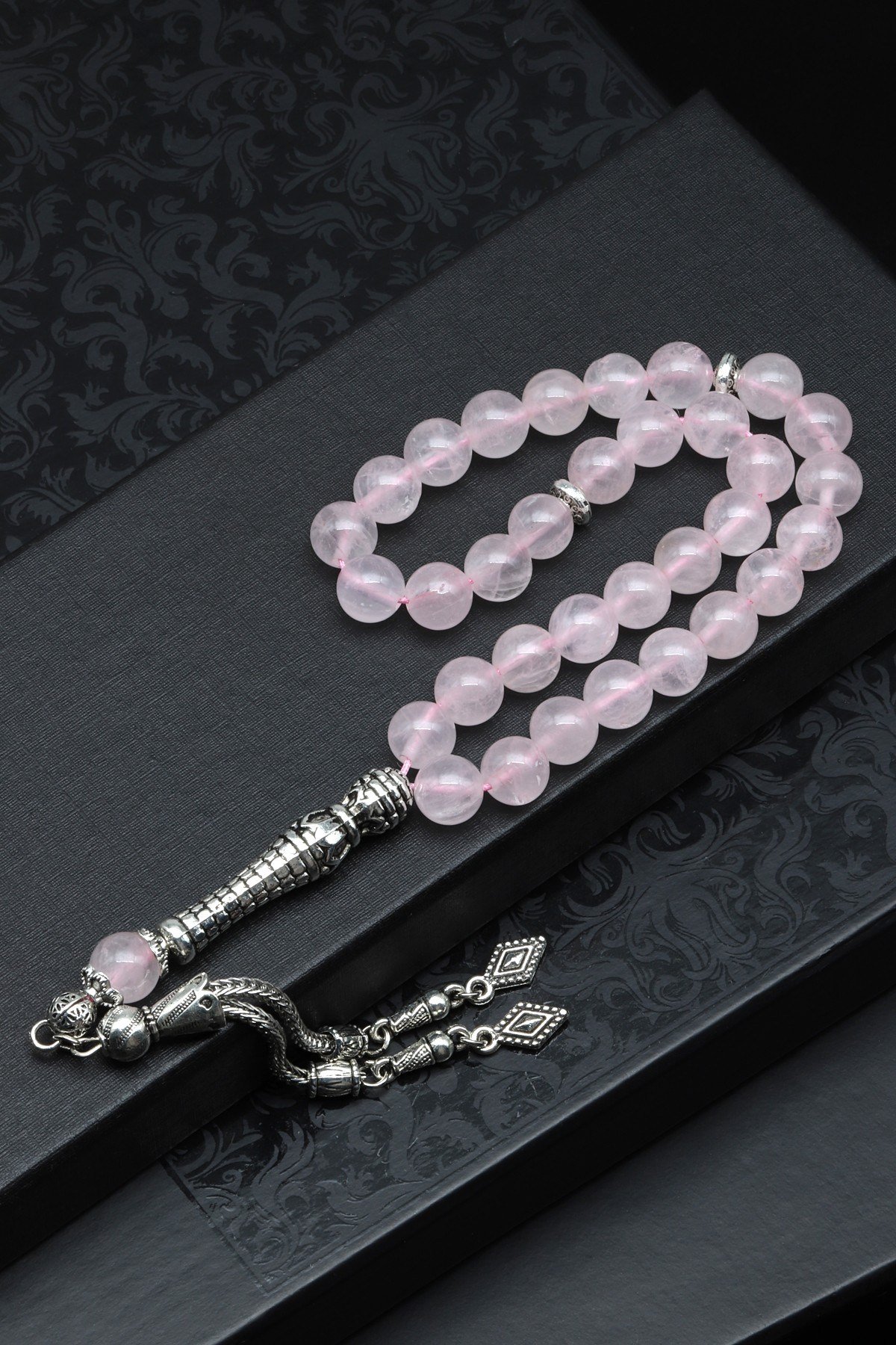 Pembe Kuvars Doğal Taş Tesbih 8 mm Küre Kesim TSB-0585