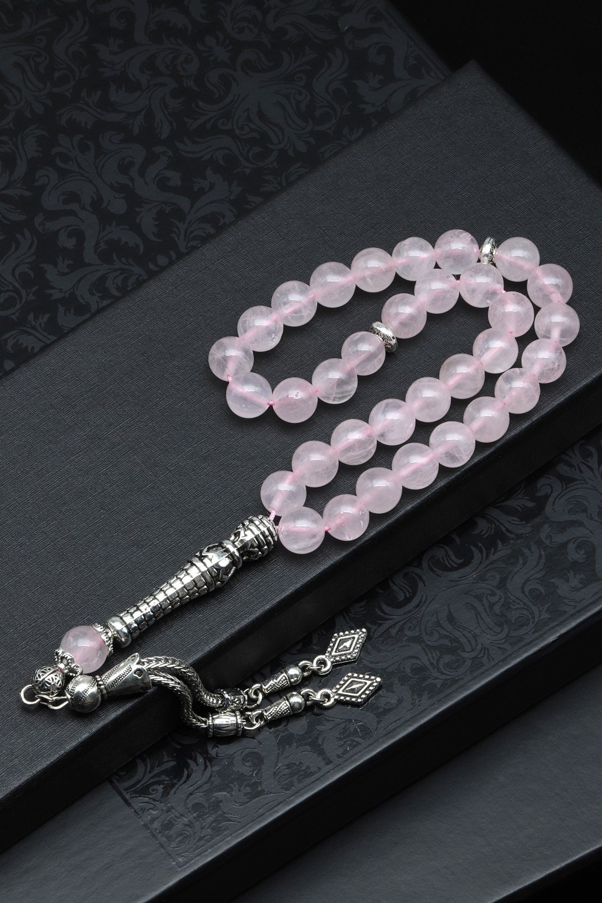 Pembe Kuvars Doğal Taş Tesbih 8 mm Küre Kesim TSB-0585