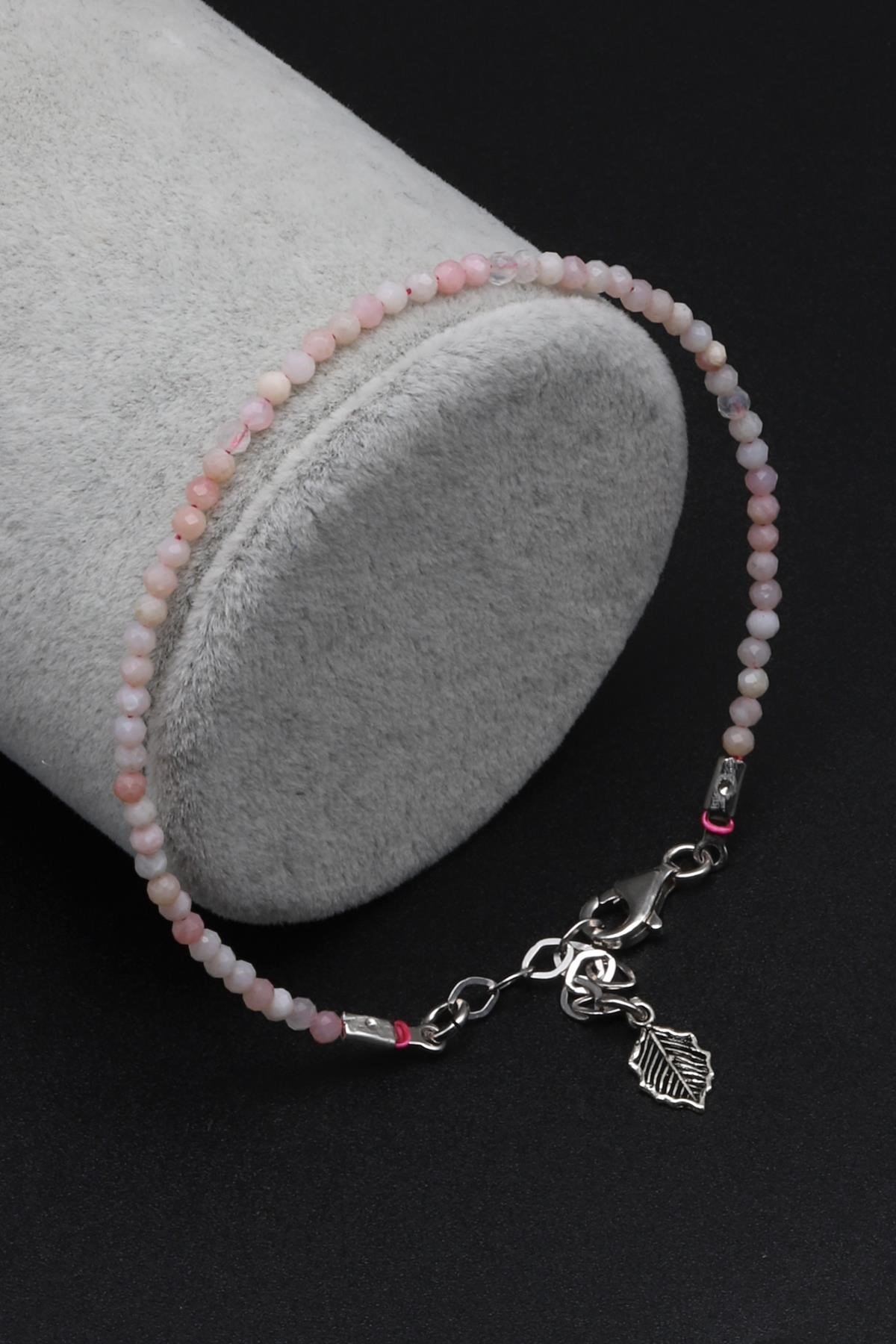 Pembe Opal Doğal Taş 925 Ayar Gümüş Bileklik 