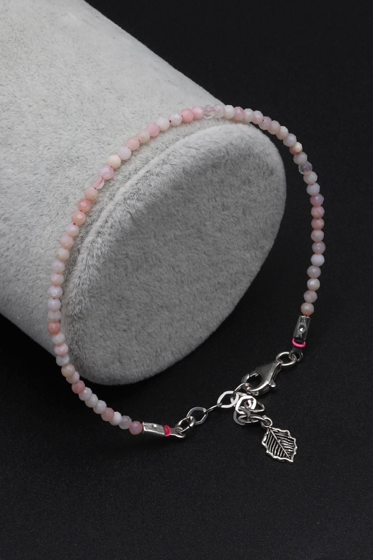 Pembe Opal Doğal Taş 925 Ayar Gümüş Bileklik 